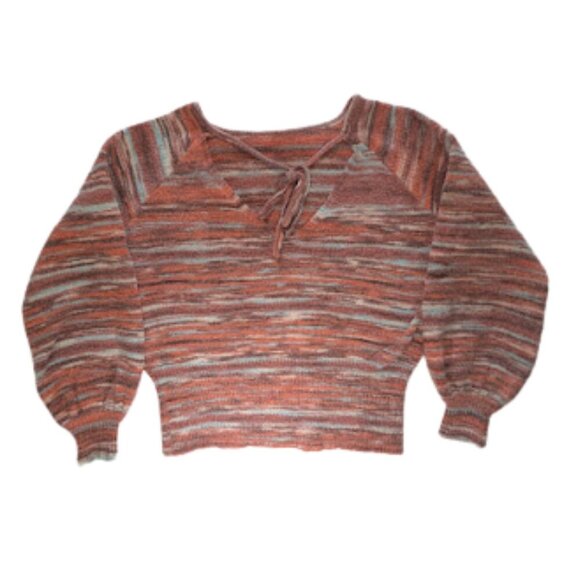 Willow & Root Striped Balloon Sleeve Sweater Multicolor Pullover V-Back *SZ M - Picture 7 of 11